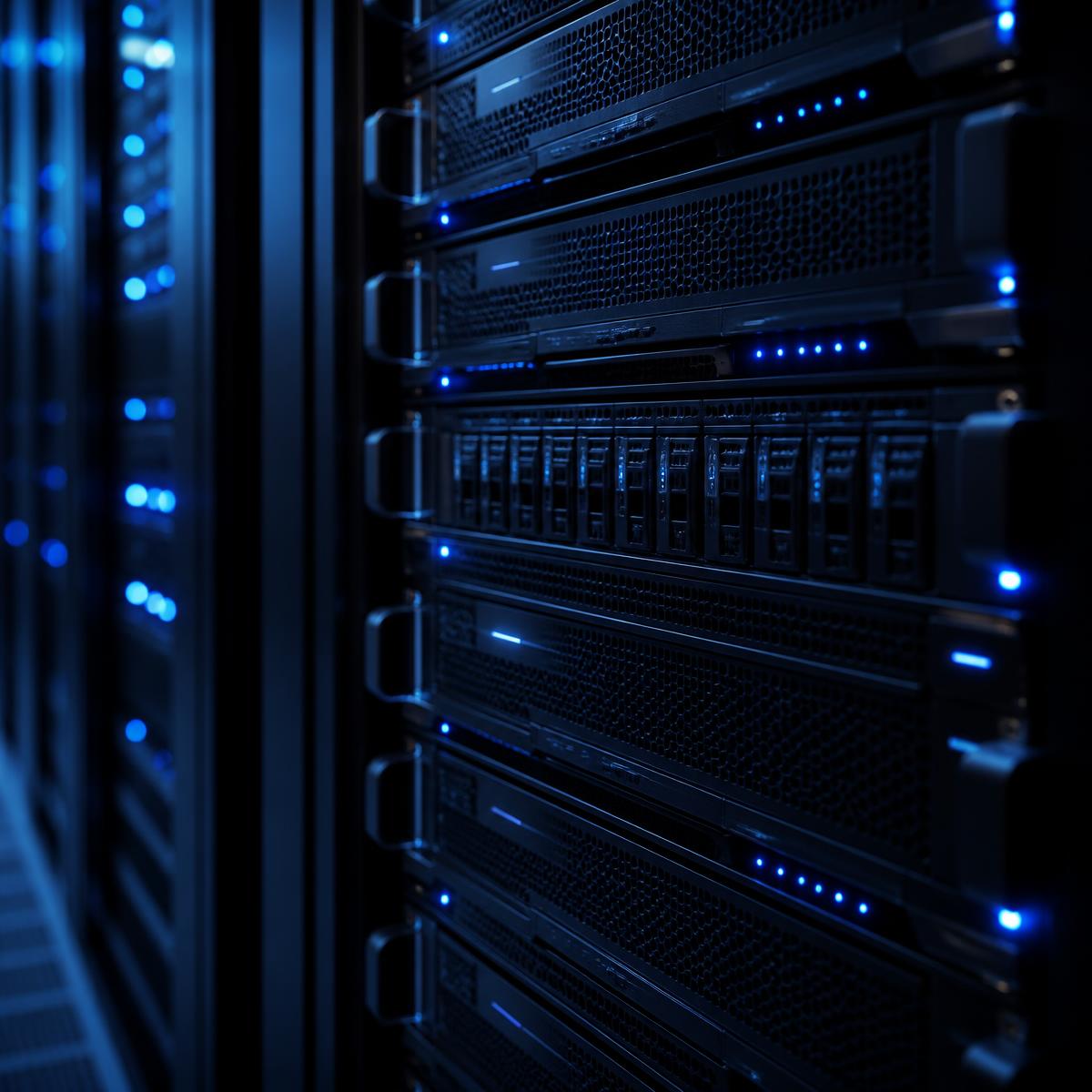 Blue server lights across modern cloud infrastructure